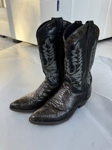 Abilene Women’s Cowgirl Boots Leather With Brown Faux Crocodile Accents - Picture 1 of 8