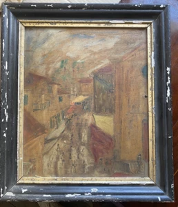 :ÖLGEMÄLDE STADT IMPRESSIONIST UM 1920 GASSE DÜSTERE SZENE ANTIK GEBÄUDE TIROL - Bild 1 von 7