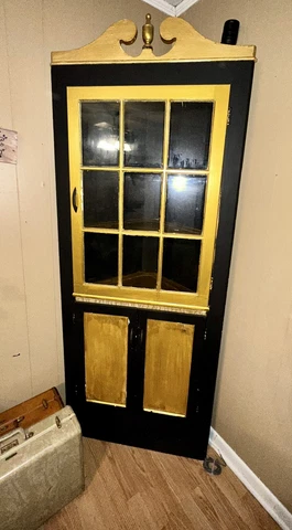 VINTAGE ANTIQUE  GLASS DOOR CORNER CABINET CUPBOARD Cover
