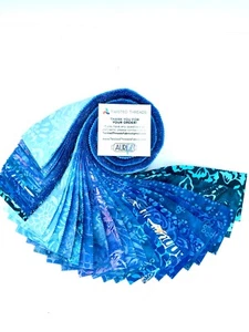 Java Batiks Blue Batik Jelly Roll 40 2.5 Inch Fabric Strips ST-MASJAB-BLU2 Ver2 - Picture 1 of 3