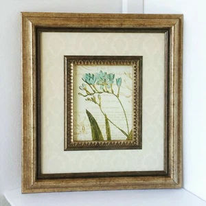 Vintage Art Print Floral Blue Flowers Botanical Picture Antiqued Gold Tone Frame - Picture 1 of 10