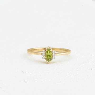 0.38 Ct Peridot & Natural Diamond Prong Ring 14k Solid Yellow Gold - Image 1 of 4