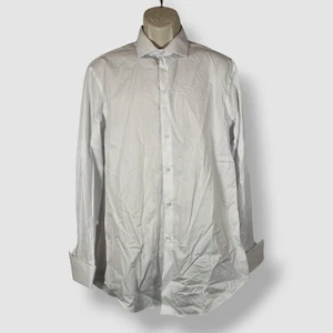 Calvin Klein Men's White Slim Herringbone French Cuff Dress Shirt 16.5 32/33 - Picture 1 of 4