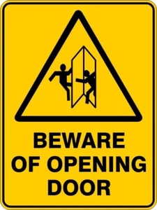 WARNING BEWARE OF OPENING DOOR - SELF ADHESIVE STICKER / DECAL / SIGN | HEALTH & - Picture 1 of 7