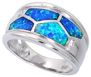 Fine Women Silver Rhodium Plated, Simulated Opal Inlay Brick Dome Band 11mm - Picture 1 of 1