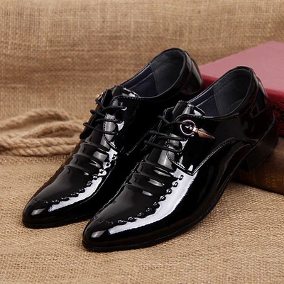2022 fashion formal men's shoes faux leather black luxury pointy toe business - Image 1 of 4