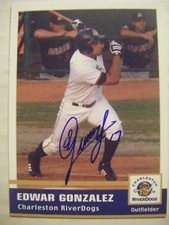 EDWAR GONZALEZ signed 2005 CHARLESTON RIVERDOGS baseball card AUTO VENEZUELA VZ