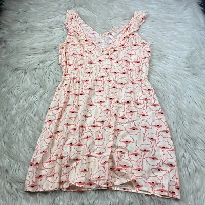 Frenchi 女式 M 粉色花卉修身喇叭裙无袖荷叶边罂粟 — 第 1/4 张图片