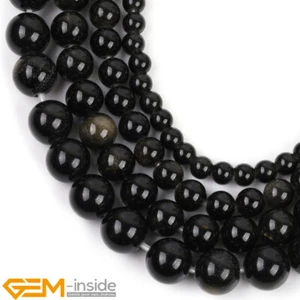 Natural Gemstone Golden Obsidian Big Hole 2mm Round Beads For Jewelry Making 15" - Picture 1 of 35
