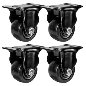 4 Pack 2" Inch Low Profile Black Rigid Heavy Duty Polyurethane Casters Wheels - Picture 1 of 10