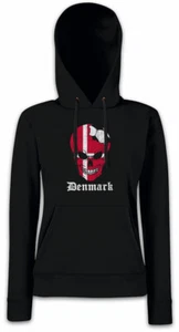 Denmark Football Skull I Damen Hoodie Kapuzenpullover dänische Flagge Fußball - Picture 1 of 1