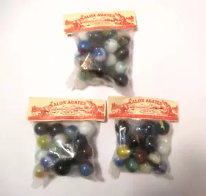 3 NOS VINTAGE ALOX AGATES GLASS MARBLE PACKS ~ C@@L COLORS HERE ~ 18 PER PACKAGE - Picture 1 of 3