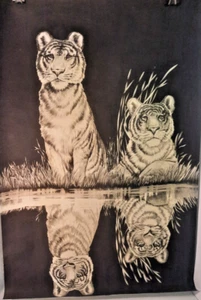 * TRI CHEM HG 7863 Tigers Reflecting in Pool Suede Liquid Embroidery Picture - Picture 1 of 5