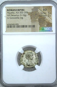 AD 202-205 Roman Empire Plautilla Silver Denarius NGC AU Just Graded #MC46 - Picture 1 of 4