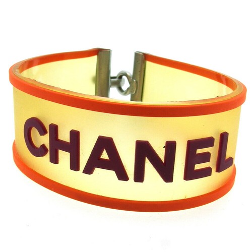 Bracciale logo CHANEL gomma arancione?~ Hardware argento autentico C3948