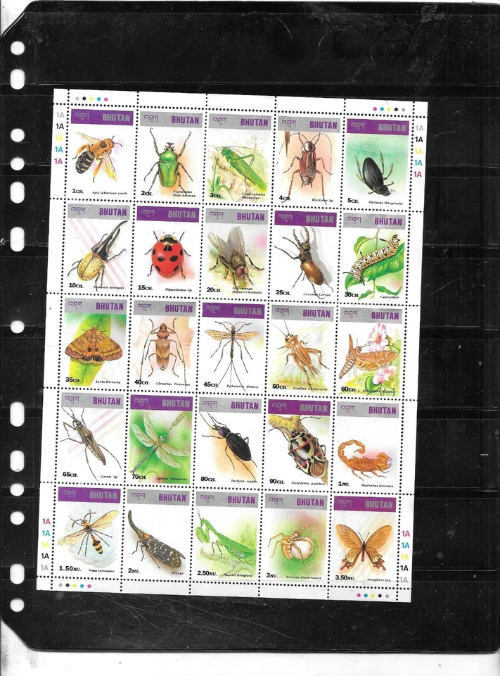 HOJA COMPLETA FOTOS DE INSECTOS BUTAN 1143 MNH COMO NUEVO SELLOS ANTIGUOS 1997 XF Foto 1 de 1