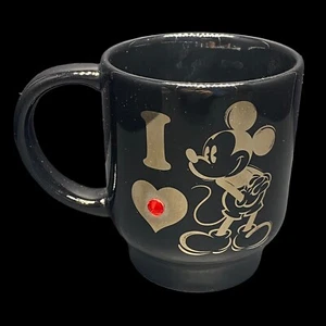 Disney I Heart Love Mickey Mug Glossy Black Gold Design Red Gem Double Sided - Picture 1 of 8