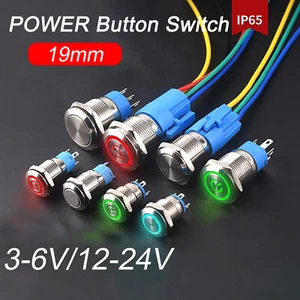 Ø19mm SmartSwitch  (3-6V) /12-24V / 5A IP65 LED Illuminated POWER Button Switch - Picture 1 of 54