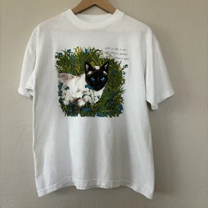 Vintage Katze T-Shirt Siamkatze Liebe ist wie eine Katze Zitat Gr. M Made USA - Bild 1 von 8