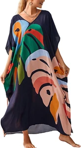 Kaftan Dresses for Women plus Size Bathing Suit Cover up Vneck Batwing Dress Loo - Picture 1 of 12