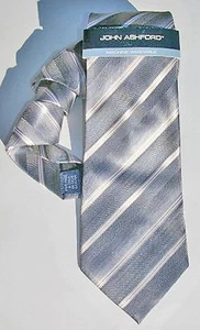 John Ashford NEW Gray Striped Men's Neck Tie $45 A1356 - Picture 1 of 2