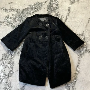 Ann Taylor Coat Womens Size Medium Black Faux Pea Coat Pockets Double Breasted - Picture 1 of 7