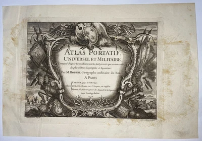 ROBERT DE VAUGONDY ATLAS PORTATIF 1748 FRONTISPICIO ANTIGUO PORTADA Foto 1 de 4