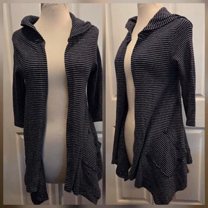 Cárdigan Suéter Saturday Sunday Anthropologie Azul Blanco Rayas Con Capucha Mediano - Imagen 1 de 9