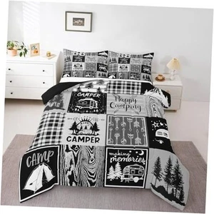 Rv Bedding Sets Plaid Camper Comforter Set Rustic Farmhouse King Black Grey - Picture 1 of 7