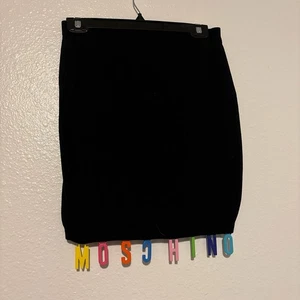 Vintage Moschino Stretchy Black Skirt With Rainbow Logo Detail. Size 8 - Picture 1 of 8