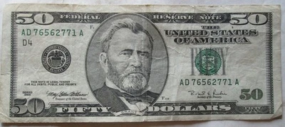 1996 $50 FRN D-BLOCK AD76562771A, VF/XF CONDITION, CIRCULATED - Image 1 of 4