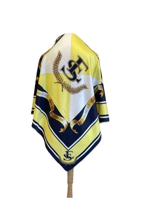 AS6# Escada Sport Bufanda de Seda Amarillo Azul Marino Blanco Cresta Logo De Colección Italia Foto 1 de 4