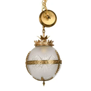 Plafoniera a sospensione in cristallo e ottone francese - Foto 1 di 5