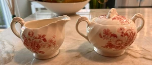 Vtg Royal Staffordshire Charlotte Clarice Cliff Creamer & Sugar Set Red - Picture 1 of 12