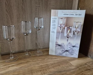 3 Teelichthalter Teegläser Glas mit Silber top - Bild 1 von 5