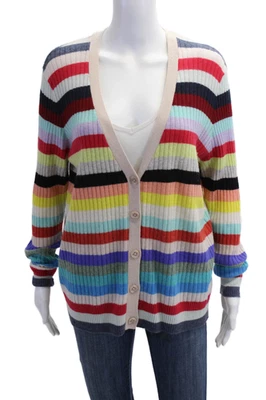 Autumn Cashmere Unisex Cardigan Striped V-Neck Button 100% Cashmere Size M - Image 1 of 4