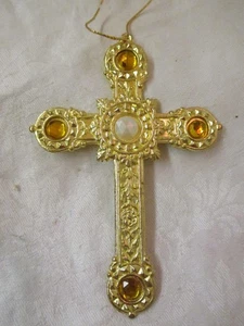 Vintage Taiwan 5 gold metal Christmas Ornaments Crosses with Rhinestones #39 - Picture 1 of 3