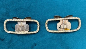 Vintage Strass Schuh Schnallen Clips silberfarben rechteckig 1930er 2 1/4" LESEN - Bild 1 von 7
