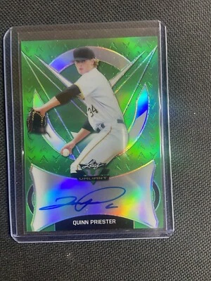 2019 QUINN PRIESTER RC AUTO #/99  LEAF VALIANT GREEN PRIZMATIC PICK 18 1ST RD. - Image 1 of 2