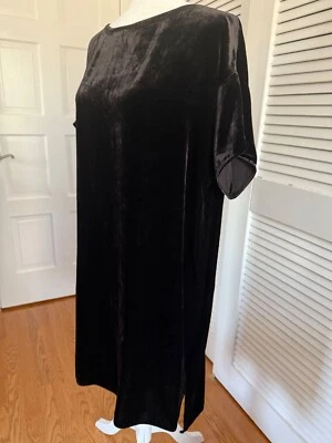 Vestido Eileen Fisher Terciopelo Seda Negro M Manga Corta Excelente Estado Foto 1 de 4