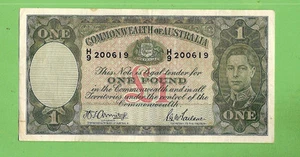 1942 TYPE AUSTRALIAN ARMITAGE / McFARLANE ONE POUND BANKNOTE #H9 200619 - Picture 1 of 2