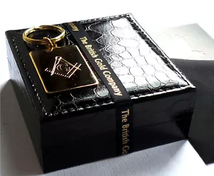 GENUINE 24k Carat GOLD Clad Freemason Masonic Keyring in Luxury Gift Case - Picture 1 of 1