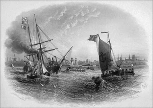 POLOGNE- GDANSK : ARRIVÉE du BATEAU à VAPEUR "LE VAUTOUR" - Gravure 19e siècle - Imagen 1 de 2
