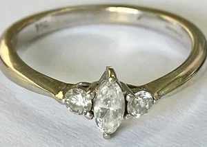 18ct White Gold & Diamond 3 Stone Marquise & Round Ladies Engagement/Dress Ring - Picture 1 of 9