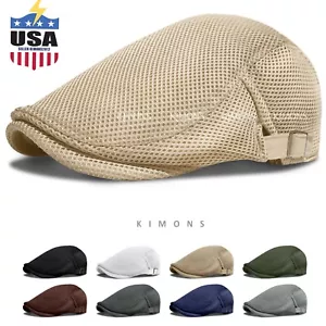 Flatcap Summer Men's Breathable Mesh Ivy Cap Beret Newsboy Hat Gatsby Cap Cabbie - Picture 1 of 17
