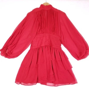 Express Romantic Ruffle Mini Dress  Long Sleeve Red Tiered Skirt 0 Coquette Girl - Picture 1 of 11