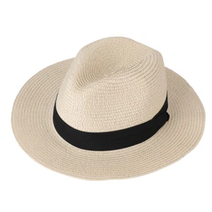 Panama Style Sun Hat Crushable Wide Brim Fedora Straw Beach Summer Hat Sunhat - Picture 1 of 12
