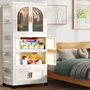 Large Folding Storage Box Stackable Case Cabinet Closet Home Organizer on Wheels - Picture 1 of 22