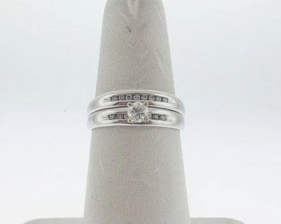 Genuine 0.40ct Diamonds Solid 10k White Gold Engagement Wedding Ring Set FREE Sz - Image 1 of 4