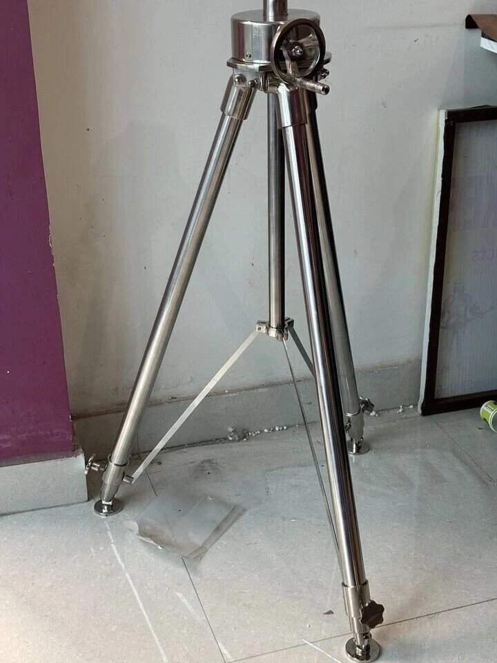 Steel Floor Standing Tripod Antique Chrome Heavy Tripod Silver Nautical Gift - Image 1 of 4